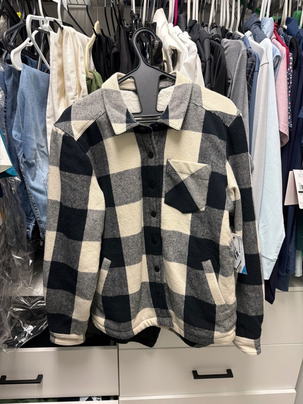 Black Diamond Black and Cream Plaid Shirt Jacket